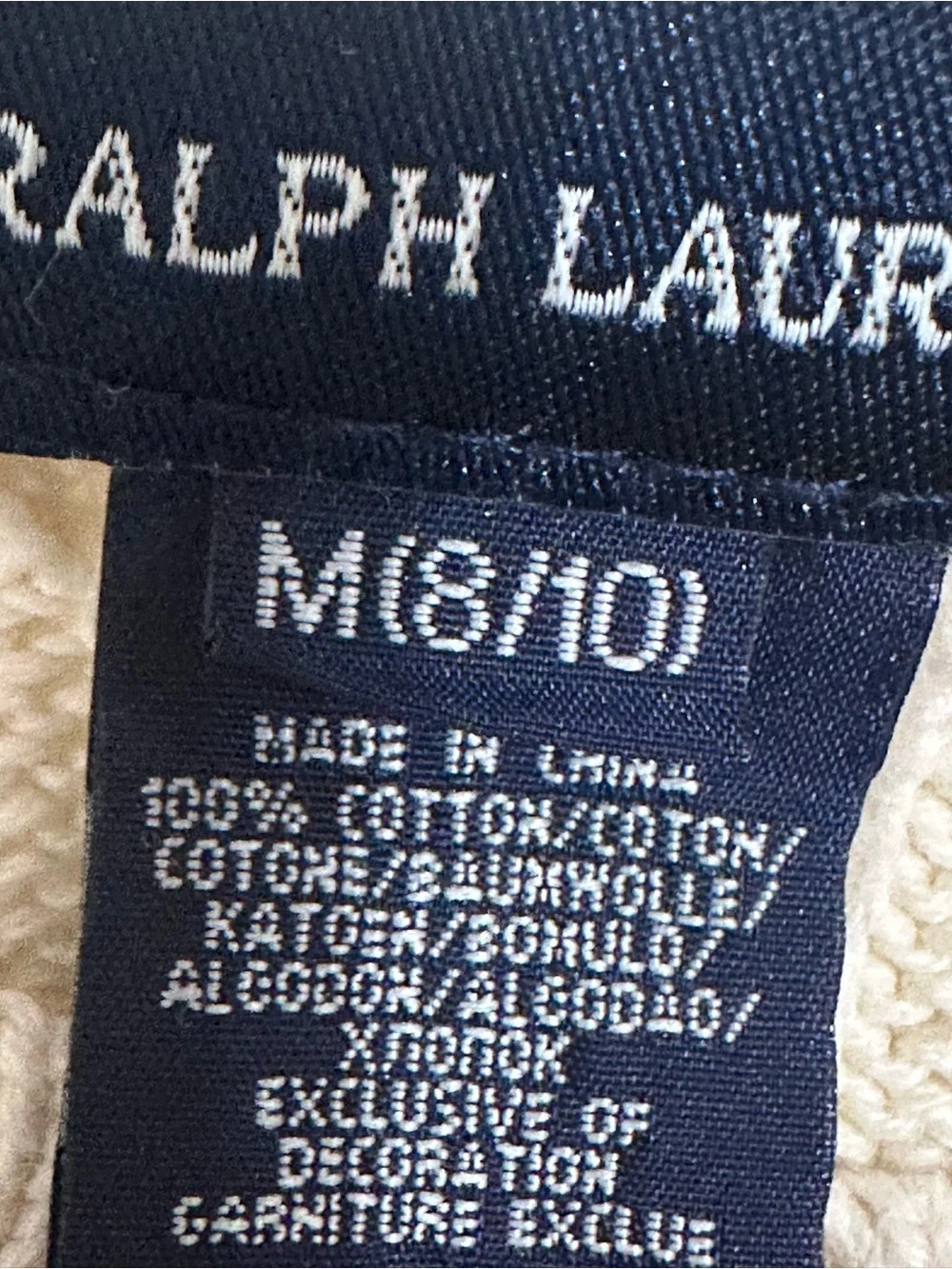 Ralph Lauren Girls Cable Knit Sweater Size M (10) Ivory Cotton Ruffle Henley Pin